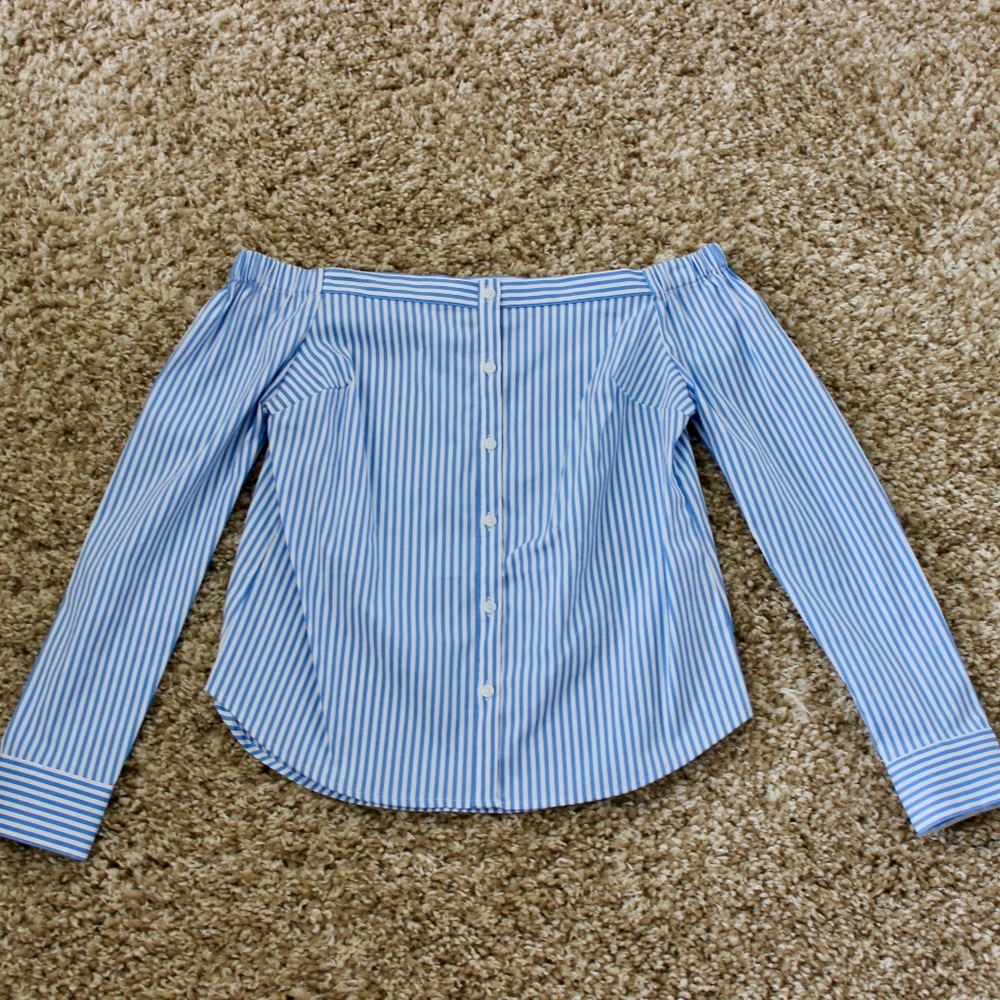 Blue & White Stripped Off The Shoulder Top